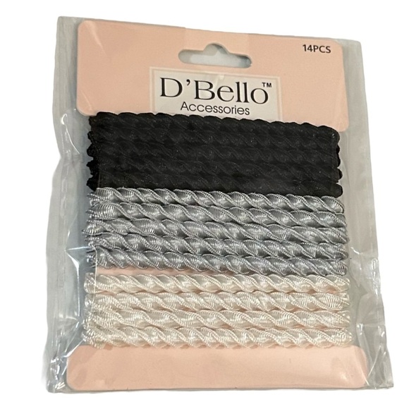 NWT D’Bello Hair Elastics Pack of 14 / Pearl, Black, Gray / Textured Hair Ties - Picture 1 of 3